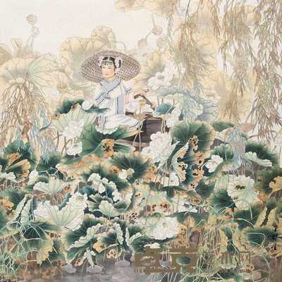 王根生 采莲图 立轴 122×122cm